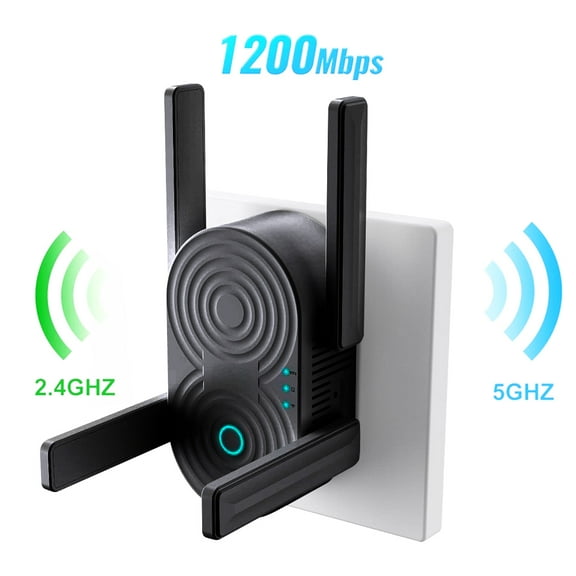 Ruiya Black 2.4G/5G Dual Band Repeater, 1200Mbps Wifi Extender 3000sq ft Range