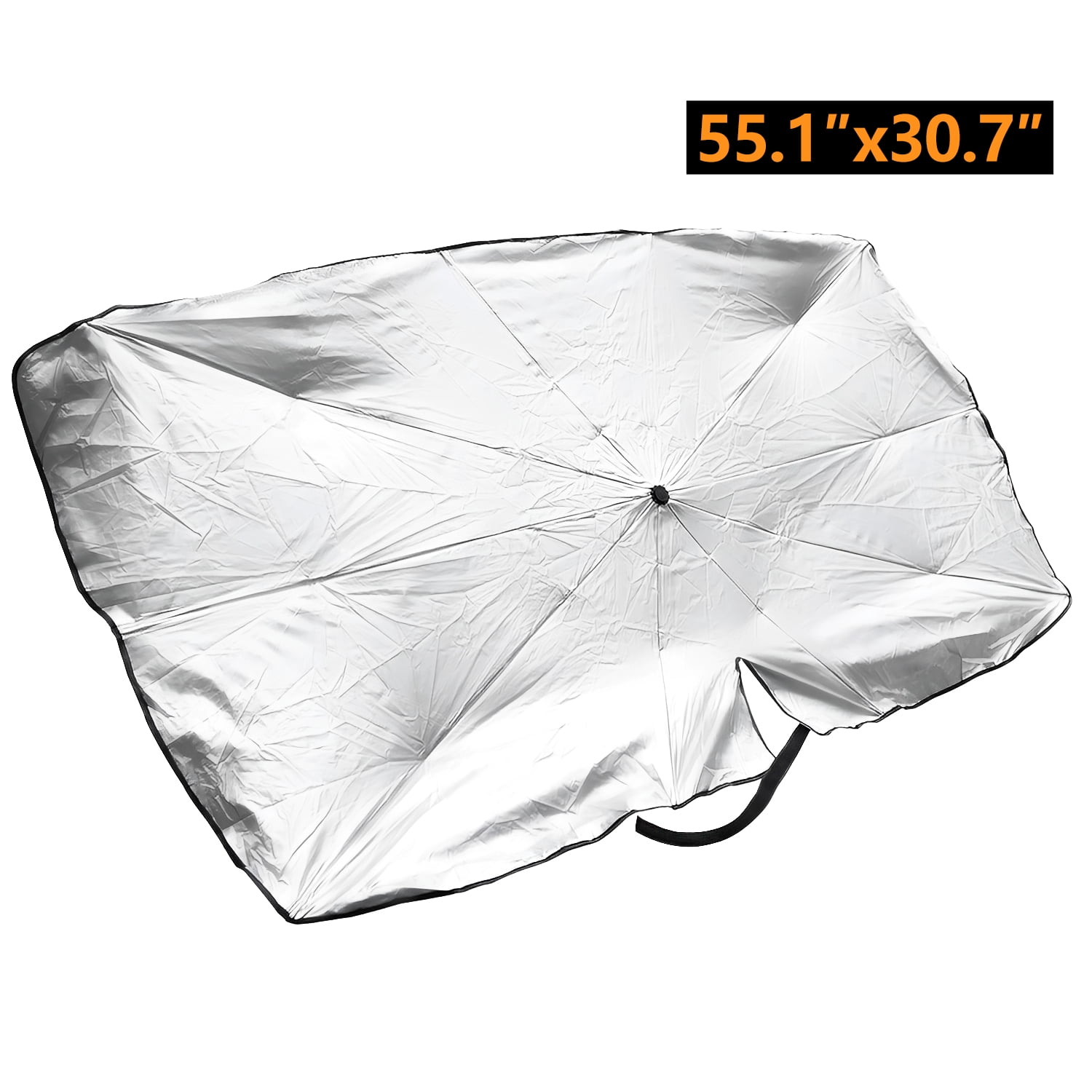 Windshield Sun Shade Foldable Umbrella - Silver Heat Shield UV Reflective For Car - Universal Fit Medium 56x31" 1 thumbnail image