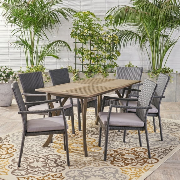 Noble House Corleone 7 Piece Wooden Patio Dining Set in Gray