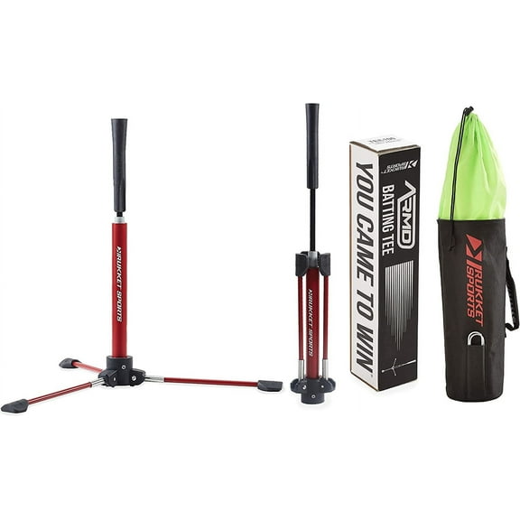 Rukket Baseball & Softball Batting Tee, Portable & Heavy Duty Practice Tees for Indoor & Outdoor, Adjustable with Carry Bag