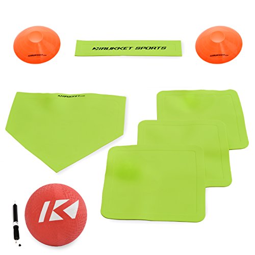 Rukket Kickball Set with Bases Rubber Throw Down Plates and Kick Ball