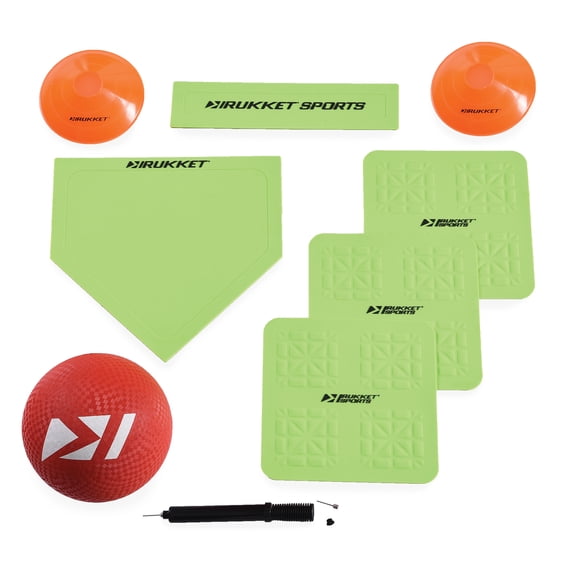 Rukket Sports Portable Travel Backyard Kickball Set with One Kickball and Pump