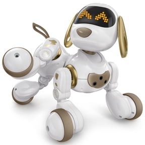 Ruko 18011 Robot Dog Toy, Smart Interactive Puppy, Programmable, 30+ LED Faces, Remote & Gesture Control, White & Gold, Ages 3-8