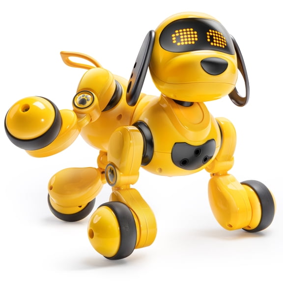 Ruko 18011 Robot Dog Toy, Smart Interactive Puppy, Programmable, 30+ LED Faces, Remote & Gesture Control, Yellow, Ages 3-8