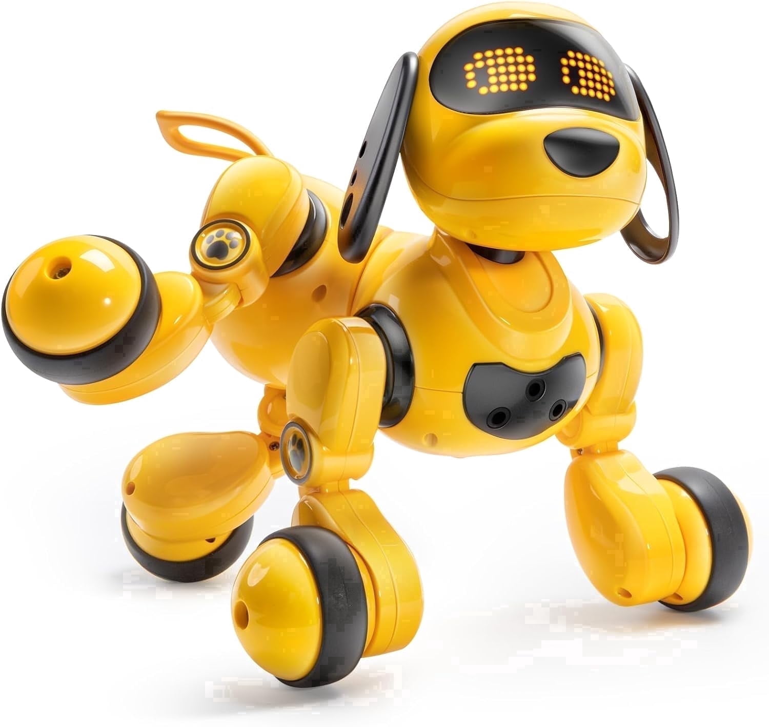 Ruko 18011 Robot Dog Toy, Smart Interactive Puppy, Programmable, 30+ LED Faces, Remote & Gesture Control, Yellow, Ages 3-8