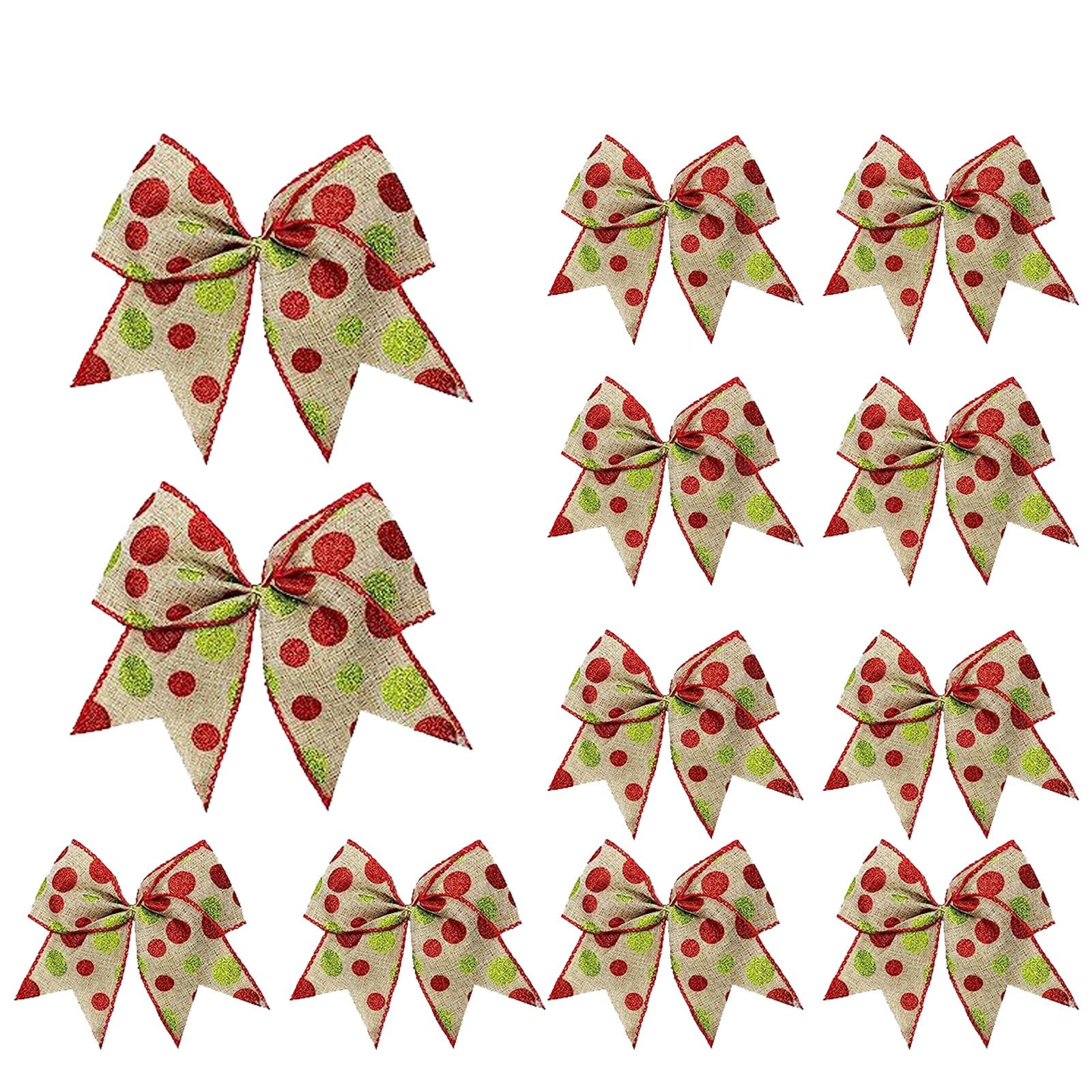 Set of 12 Large Red and Green Polka Dot Christmas Bows