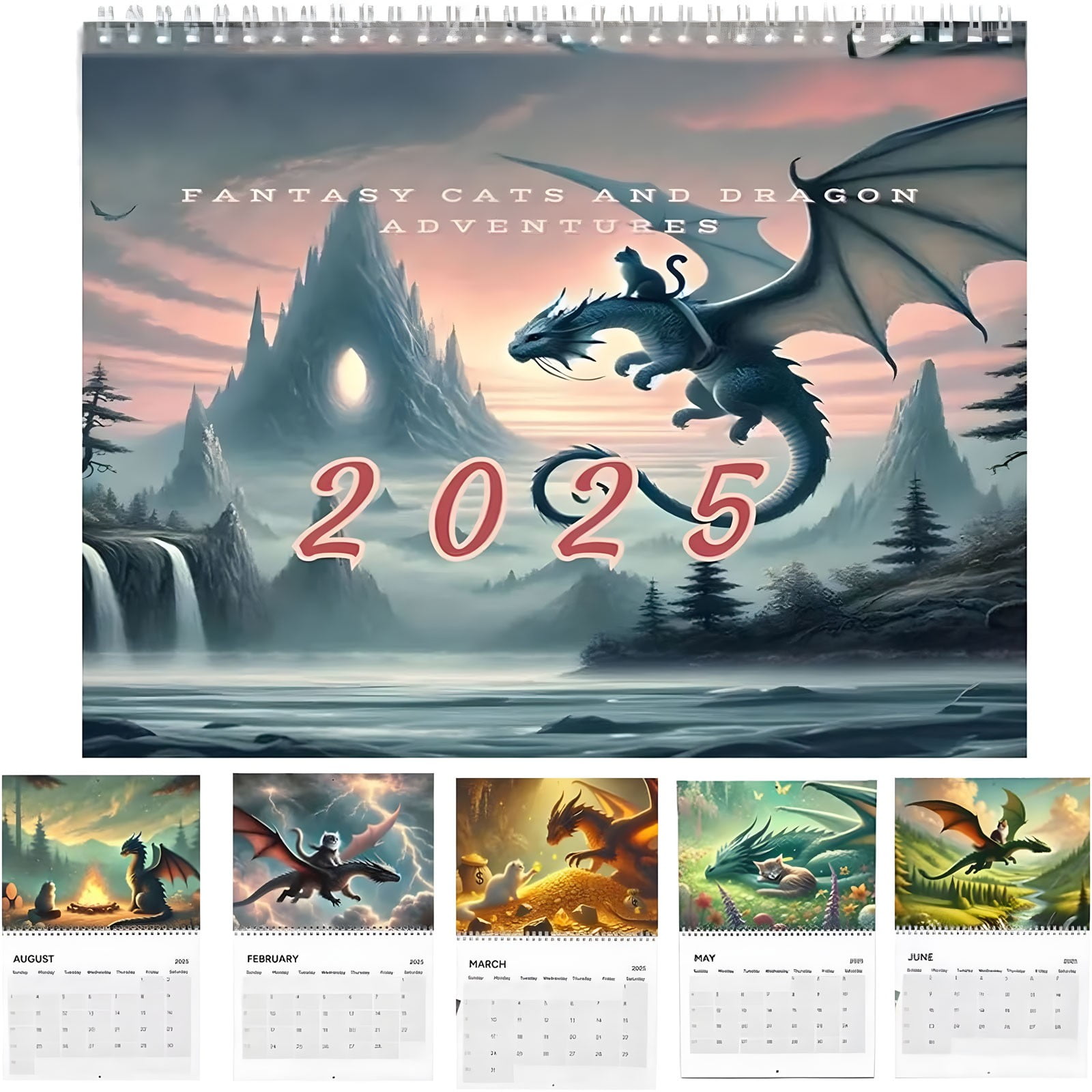 Rukui 2025 Cat Dragon Calendar Vertical Wall Spiral Binding Creative