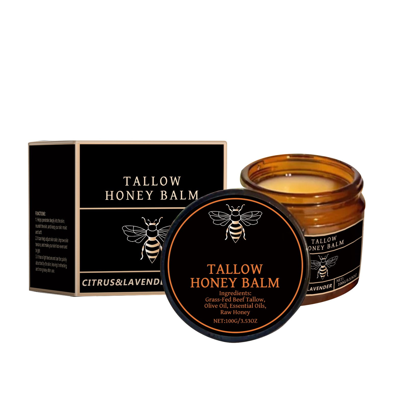 Rukui Beef Tallow and Honey Balm for Skin GrassFed Beef and Organic Honey for Eczema Dry Skin