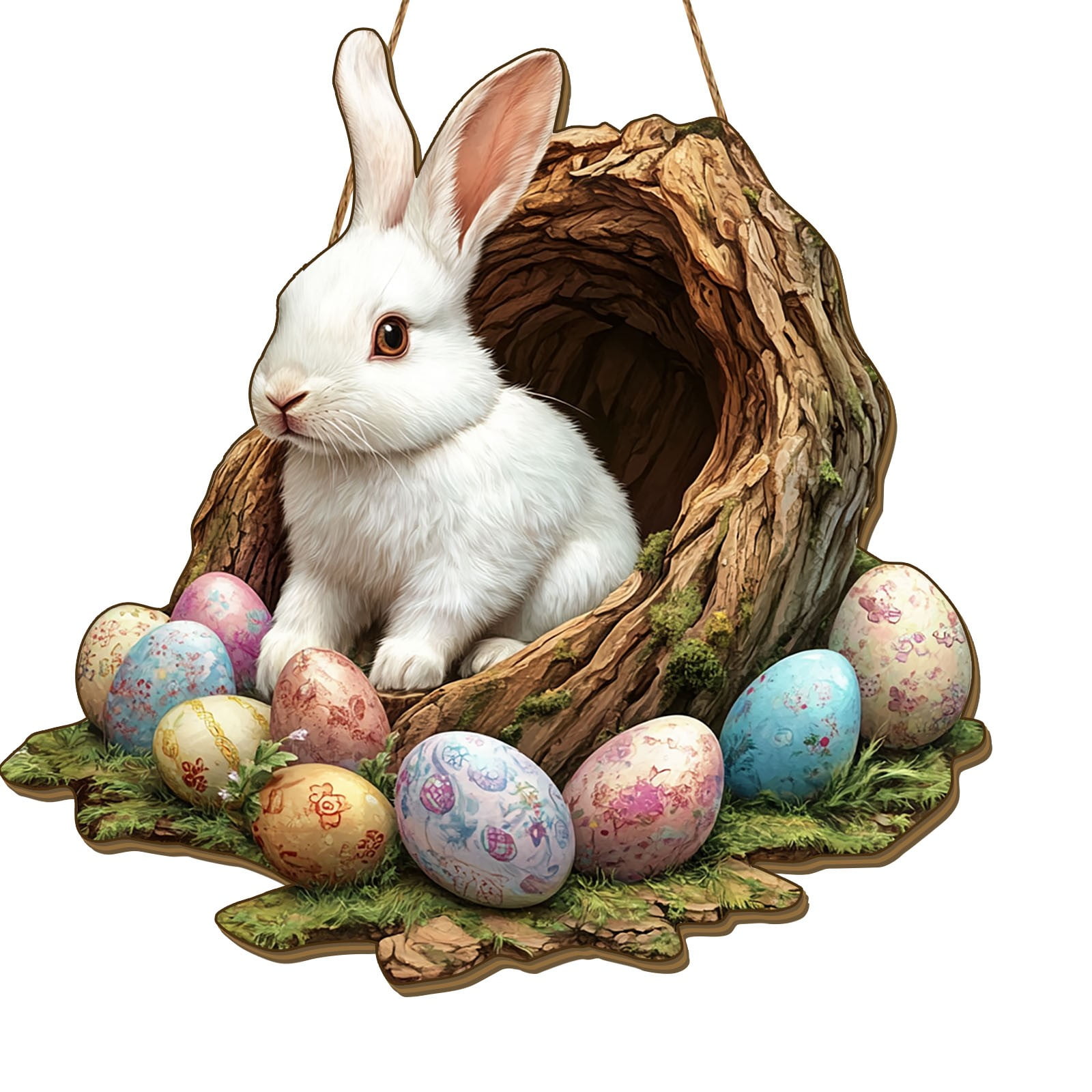 Rukui Door Sign Easter Bunny in Flowers Tree Hole Porch Chain Wood ...