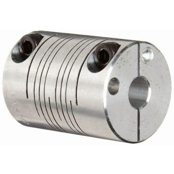 Ruland PCR16-6-4-A Clamping Beam Coupling, Polished Aluminum, Inch, 3/8" Bore A Diameter, 1/4" Bore B Diameter, 1" OD, 1-1/4" Length, 30 lb-in Nominal Torque CA2