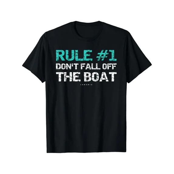"Rule #1: Don't Fall Off the Boat" Humorous Cotton T-Shirt - 180g, Teal & B