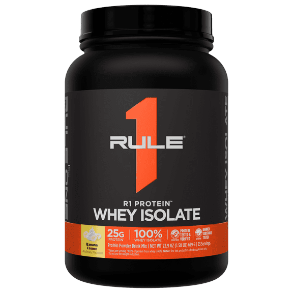 Rule 1 Proteins R1 Protein Whey Isolate - with 25g Protein & 6g BCAA Exclusively from Isolated & Hydrolyzed Sources for Workout Recovery (1.5 Pounds, Banana Crme)