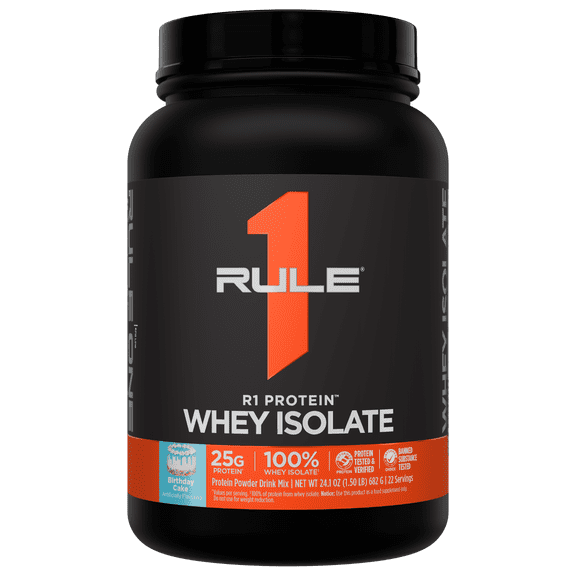 Rule 1 Proteins R1 Protein Whey Isolate - with 25g Protein & 6g BCAA Exclusively from Isolated & Hydrolyzed Sources for Workout Recovery (1.5 Pounds, Birthday Cake)