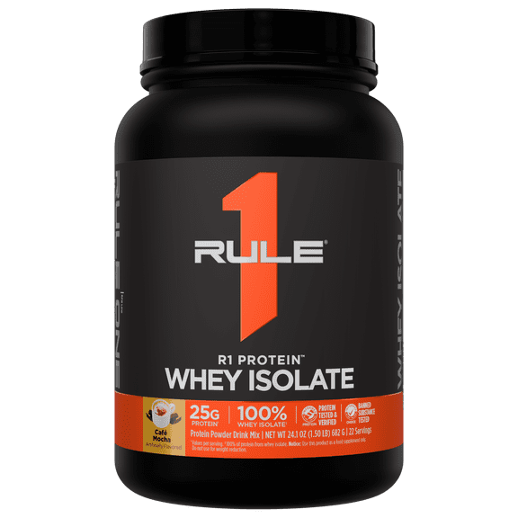 Rule 1 Proteins R1 Protein Whey Isolate - with 25g Protein & 6g BCAA Exclusively from Isolated & Hydrolyzed Sources for Workout Recovery (1.5 Pounds, Caf Mocha)