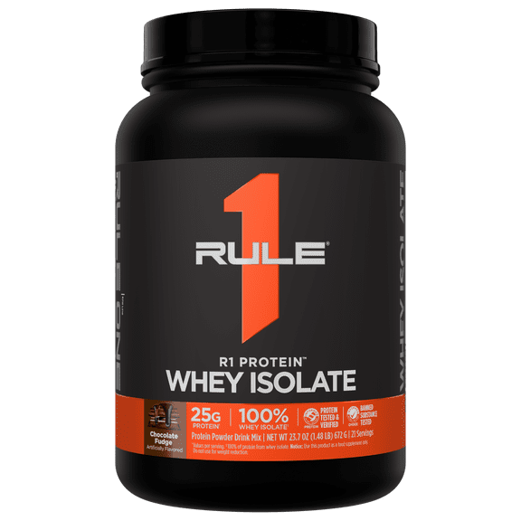 Rule 1 Proteins R1 Protein Whey Isolate - with 25g Protein & 6g BCAA Exclusively from Isolated & Hydrolyzed Sources for Workout Recovery (1.5 Pounds, Chocolate Fudge)