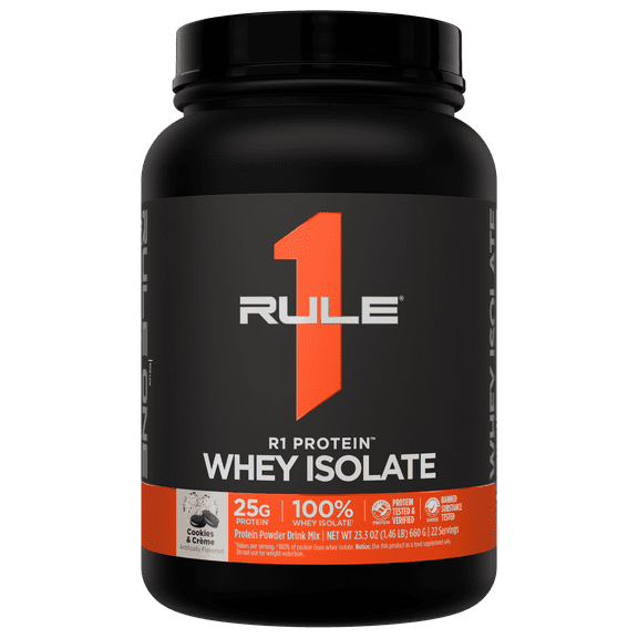 Rule 1 Proteins R1 Protein Whey Isolate - with 25g Protein & 6g BCAA Exclusively from Isolated & Hydrolyzed Sources for Workout Recovery (1.5 Pounds, Cookies & Crme)