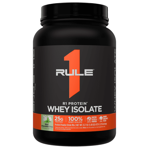 Rule 1 Proteins R1 Protein Whey Isolate - with 25g Protein & 6g BCAA Exclusively from Isolated & Hydrolyzed Sources for Workout Recovery (1.5 Pounds, Mint Chocolate Chip)