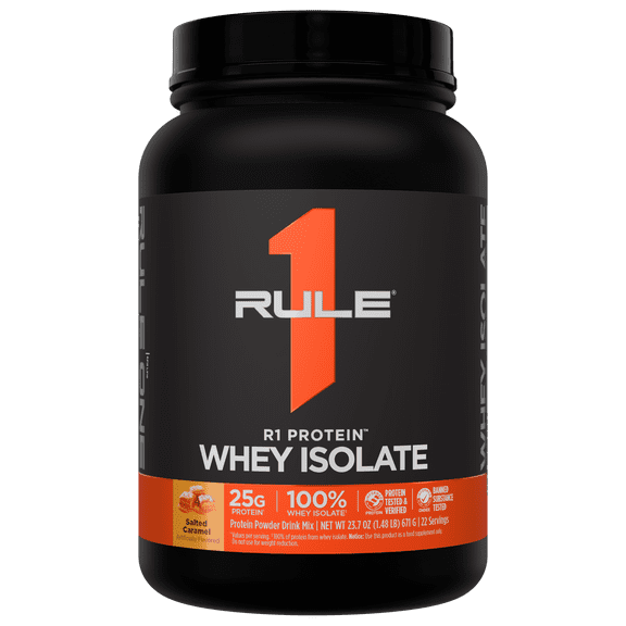 Rule 1 Proteins R1 Protein Whey Isolate - with 25g Protein & 6g BCAA Exclusively from Isolated & Hydrolyzed Sources for Workout Recovery (1.5 Pounds, Salted Caramel)