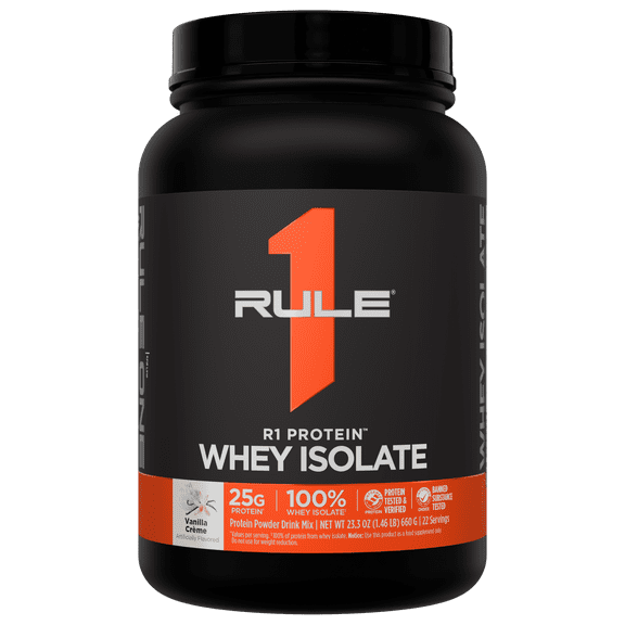 Rule 1 Proteins R1 Protein Whey Isolate - with 25g Protein & 6g BCAA Exclusively from Isolated & Hydrolyzed Sources for Workout Recovery (1.5 Pounds, Vanilla Crme)