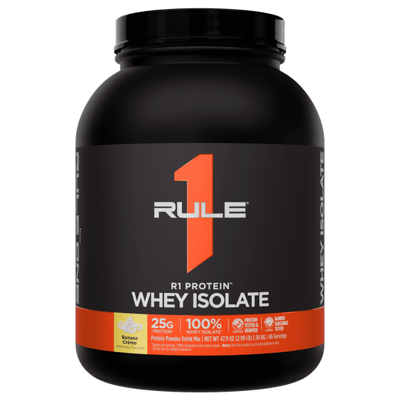 Rule 1 Proteins R1 Protein Whey Isolate - with 25g Protein & 6g BCAA Exclusively from Isolated & Hydrolyzed Sources for Workout Recovery (3 Pounds, Banana Crme)