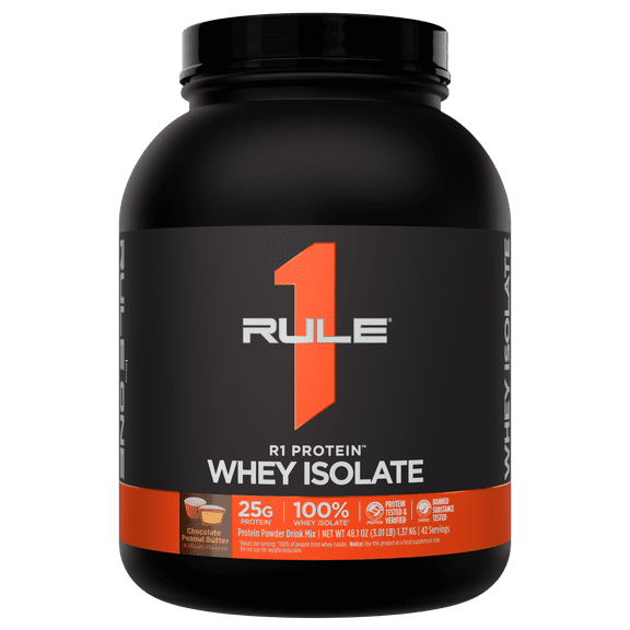 Rule 1 Proteins R1 Protein Whey Isolate - with 25g Protein & 6g BCAA Exclusively from Isolated & Hydrolyzed Sources for Workout Recovery (3 Pounds, Chocolate Peanut Butter)