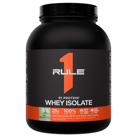 Rule 1 Proteins R1 Protein Whey Isolate - with 25g Protein & 6g BCAA Exclusively from Isolated & Hydrolyzed Sources for Workout Recovery (3 Pounds, Mint Chocolate Chip)
