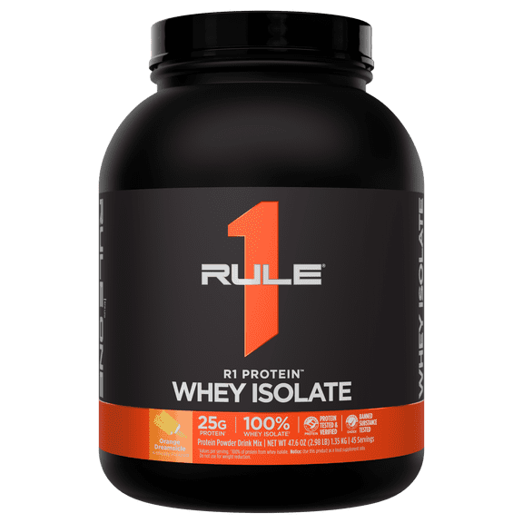 Rule 1 Proteins R1 Protein Whey Isolate - with 25g Protein & 6g BCAA Exclusively from Isolated & Hydrolyzed Sources for Workout Recovery (3 Pounds, Orange Dreamsicle)