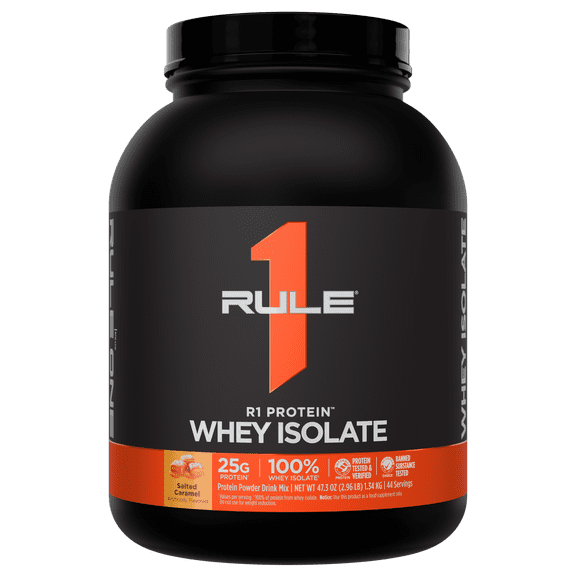 Rule 1 Proteins R1 Protein Whey Isolate - with 25g Protein & 6g BCAA Exclusively from Isolated & Hydrolyzed Sources for Workout Recovery (3 Pounds, Salted Caramel)