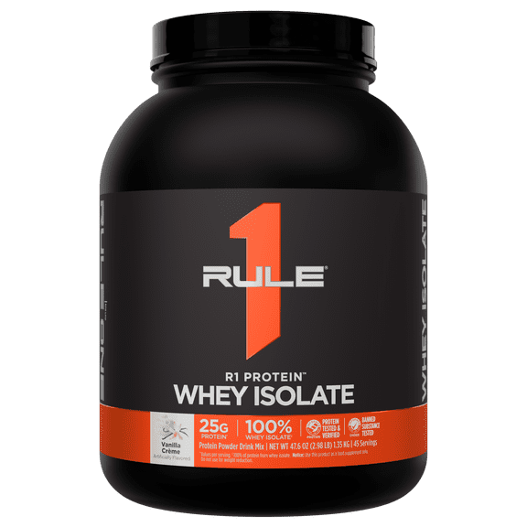 Rule 1 Proteins R1 Protein Whey Isolate - with 25g Protein & 6g BCAA Exclusively from Isolated & Hydrolyzed Sources for Workout Recovery (3 Pounds, Vanilla Crme)