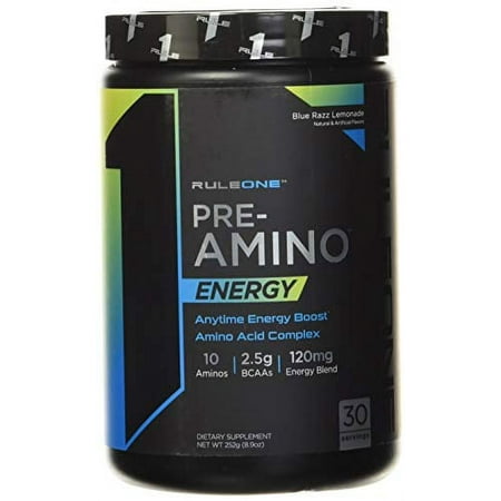 Rule One Proteins, R1 Pre Amino – Blue Razz Lemonade, Anytime Energy Boost, Amino Acid Complex, Caffeine from Green Tea and Coffee Extracts, Energy, Endurance, Focus Support, 30 Servings