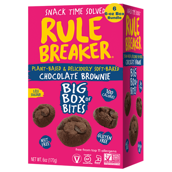 Rule Breaker Snacks Brownie Bites 6-Box Bundle | Vegan, Gluten-Free, Nut-Free, Top 11 Allergen-Free | 6 6-oz Boxes