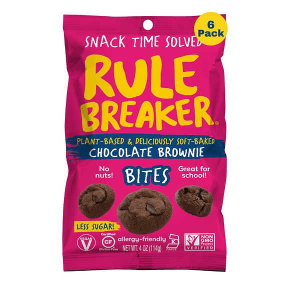 Rule Breaker Snacks Brownie Bites 6-Pack | Vegan, Gluten-Free, Nut-Free, Top 11 Allergen-Free | 6 4-oz Bags