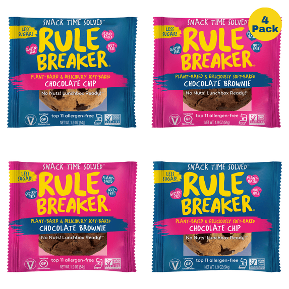 Rule Breaker Snacks Brownie Blondie Variety Pack | Vegan, Gluten-Free, Nut-Free, Top 11 Allergen-Free | 2 Blondie + 2 Brownie Individually Wrapped 1.9-oz Snacks