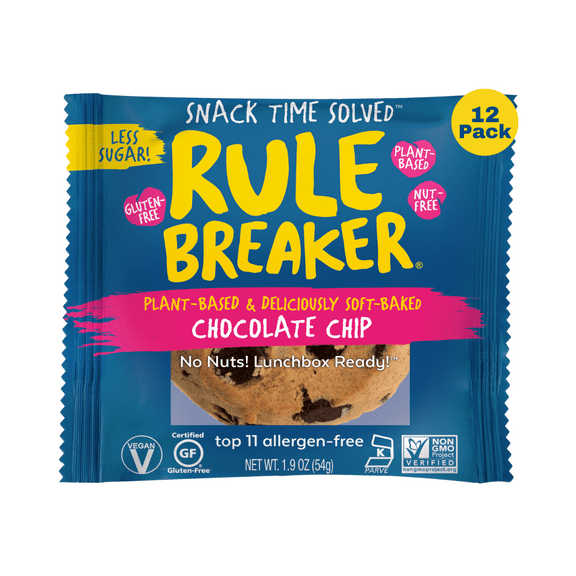 Rule Breaker Snacks Chocolate Chip Blondie 12-Pack | Vegan, Gluten-Free, Nut-Free, Top 11 Allergen-Free | Individually Wrapped 1.9-oz Blondies