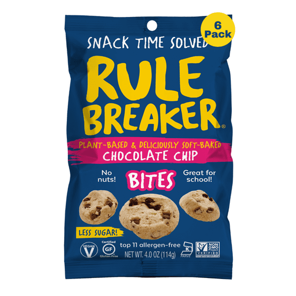 Rule Breaker Snacks Chocolate Chip Blondie Bites 6-Pack | Vegan, Gluten-Free, Nut-Free, Top 11 Allergen-Free | 6 4-oz Bags