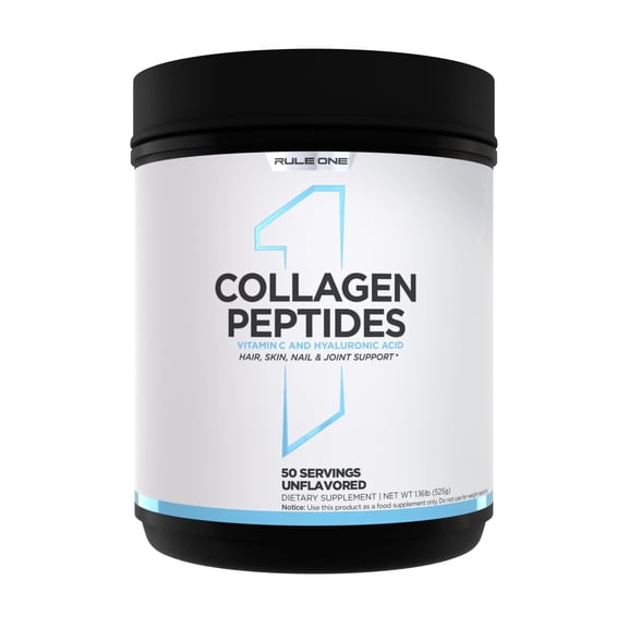 Rule 1 Proteins Collagen Peptides Powder - Hydrolyzed Bovine Collagen, Hyaluronic Acid, and Vitamin C. Supports Hair, Skin, & Nails (50 Servings, Unflavored)