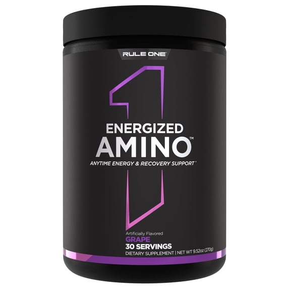 Rule 1 Proteins Energized Amino – Anytime Energy and Recovery Support with BCAAs, Glutamine, Citrulline, Beta Alanine, and Caffeine from Green Coffee & Tea Leaf Extracts (30 Servings, Grape)