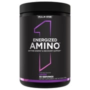 Rule 1 Proteins Energized Amino   Anytime Energy and Recovery Support with BCAAs, Glutamine, Citrulline, Beta Alanine, and Caffeine from Green Coffee & Tea Leaf Extracts 30 Servings, Grape