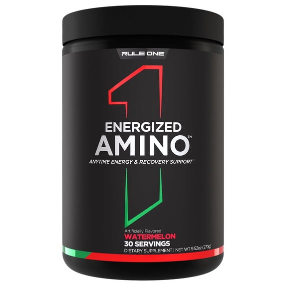 Rule 1 Proteins Energized Amino – Anytime Energy and Recovery Support with BCAAs, Glutamine, Citrulline, Beta Alanine, and Caffeine from Green Coffee & Tea Leaf Extracts (30 Servings, Watermelon)