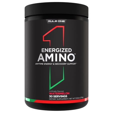 Rule 1 Proteins Energized Amino – Anytime Energy and Recovery Support with BCAAs, Glutamine, Citrulline, Beta Alanine, and Caffeine from Green Coffee & Tea Leaf Extracts (30 Servings, Watermelon)