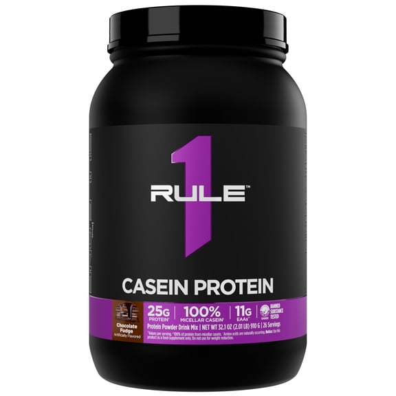 Rule 1 Proteins Casein Protein - 25g Protein and 11g EAAs Per Serving from Slow-Release Micellar Casein for Overnight Recovery and Sustained Delivery Between Meals (2 Pounds, Chocolate Fudge)