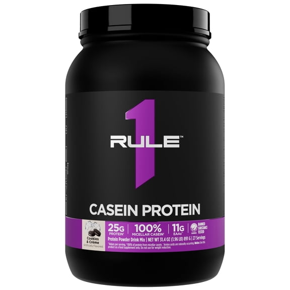 Rule 1 Proteins Casein Protein - 25g Protein and 11g EAAs Per Serving from Slow-Release Micellar Casein for Overnight Recovery and Sustained Delivery Between Meals (2 Pounds, Cookies & Crme)