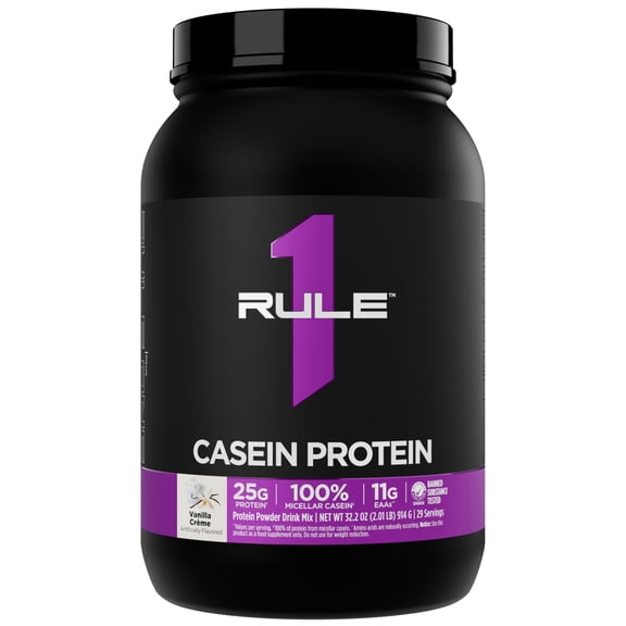 Rule 1 Proteins Casein Protein - 25g Protein and 11g EAAs Per Serving from Slow-Release Micellar Casein for Overnight Recovery and Sustained Delivery Between Meals (2 Pounds, Vanilla Crme)
