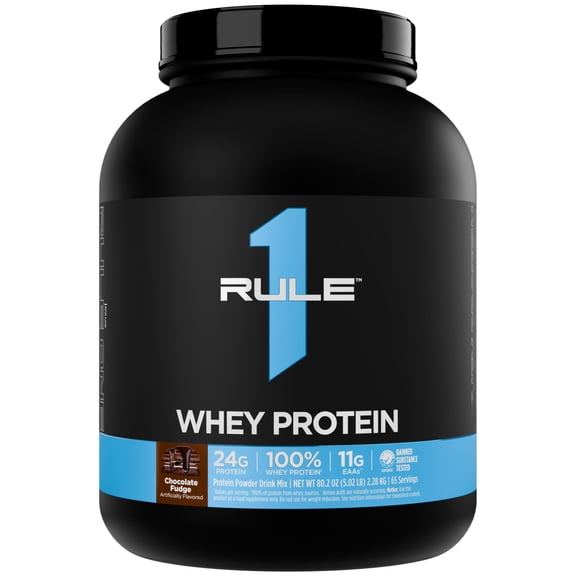 Rule 1 Proteins Whey Protein 24g Fast-Acting Protein from All-Whey Sources with Naturally Occurring EAAs & BCAAs for Workout Recovery or Anytime Use (5 Pounds, Chocolate Fudge)