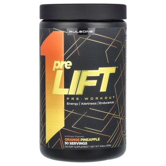 Rule 1 Proteins preLIFT Pre-Workout - 6g Citrulline, 3.2g Beta Alanine, 3 Caffeine Sources + 20 Others for Energy, Alertness, & Endurance (30 Servings, Orange Pineapple)