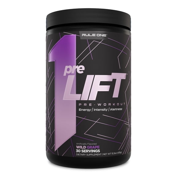 Rule 1 Proteins preLIFT Pre-Workout - 6g Citrulline, 3.2g Beta Alanine, 3 Caffeine Sources + 20 Others for Energy, Alertness, & Endurance (30 Servings, Wild Grape)