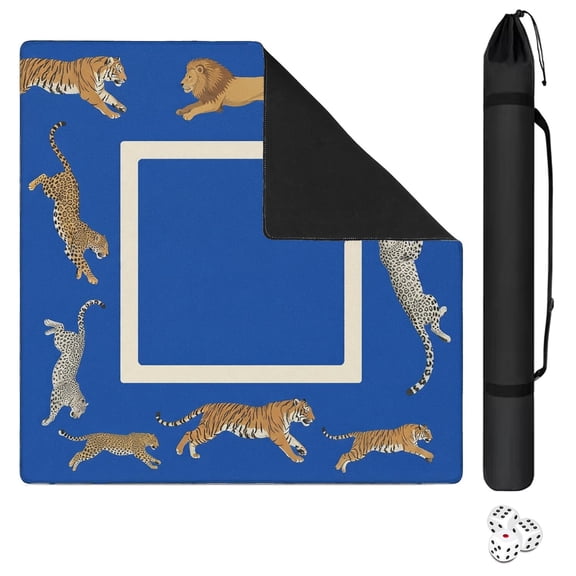 Rule detailed blue mahjong mat 31.5"x31.5", full gameplay text mahjong mat with rules, anti-slip vibration reducing pad for holiday gathering table game activities