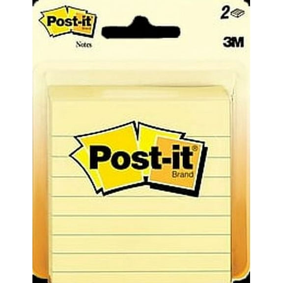 Post-it Original Pads in Canary Yellow, Lined, 3 x 3, 100 Sheets/Pad, 2 Pads/Pack