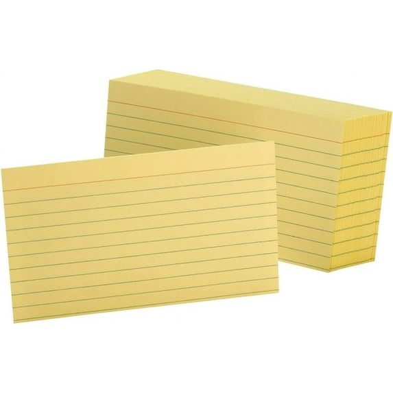 Ruled Color Index Cards, 3" x 5", Canary, 100 Per Pack (7321 CAN), 10 PACK