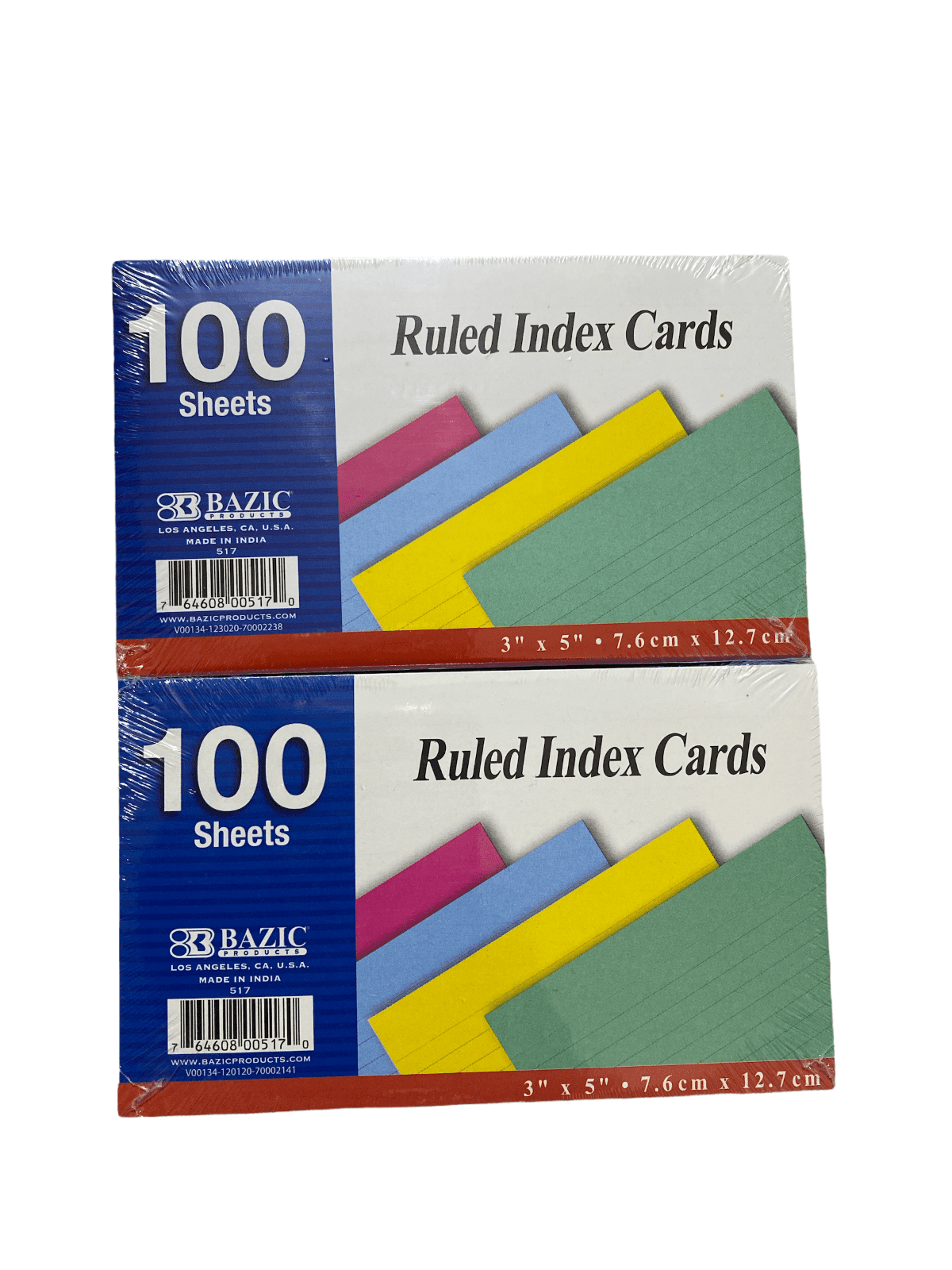 Ruled Index Flash Cards, Assorted Neon Colored, 3x5 Inch, 100-Count pk 2